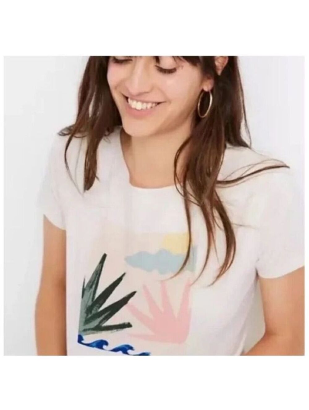 Madewell Botanical Graphic Tee Size Medium White Cream Graphic Boho Western Art